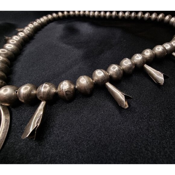 Vintage Southwest style Sterling Silver & Turquoise Squash Blossom Necklace - Picture 5 of 7